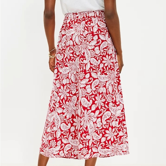 LOFT Paisley Tropical Print Button Front Midi Skirt in Red - Picture 2 of 9